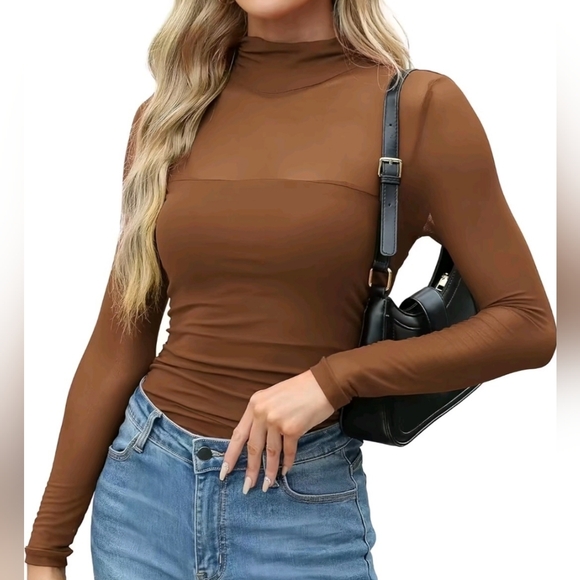 None Tops - Elegant Brown Long Sleeve Women's Top NWOT